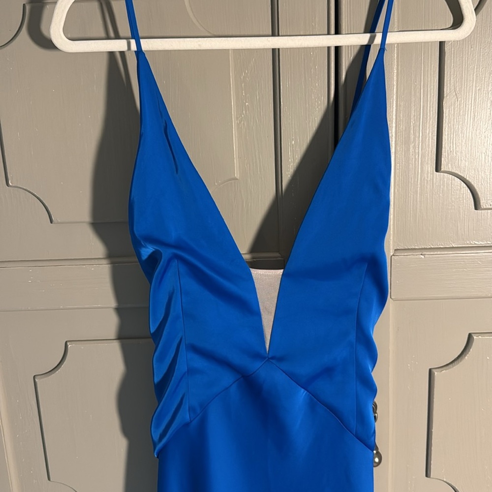 Aidan Mattox size 14R halter drape royal blue formal gown. - Picture 3 of 13